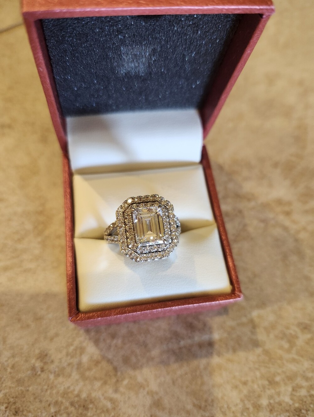 Berricle Emerald Cut Double Halo CZ Ring Sz 7/17.3mm 925 Sterling